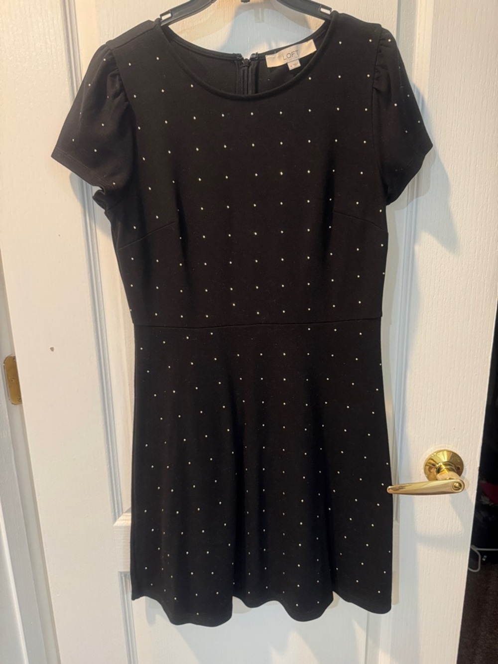 LOFT Black Short Sleeve Fit & Flare Dress with Gold studs
